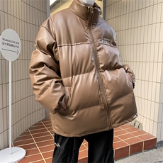 美式复古设计感PU皮棉衣男2024冬季加厚立领棉服外套W8036-P85，男装棉衣，星座512-4