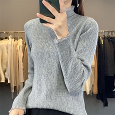 纯色秋冬季新款百搭时尚休闲气质半高领拼接套头衫女，女装针织衫/毛衣，佳绒包芯纱店