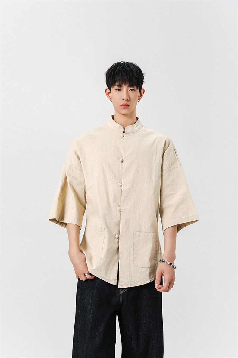 8XL-M风大码夏短袖衬衫男外套棉麻七分袖上衣CS505P60控78,男装衬衫,电商D206-1