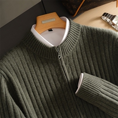 2025年秋季新款百搭男士抽条长袖圆领开衫，男装羊绒套衫，麦纱纱羊绒