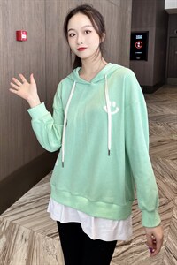 2021春季新款时尚假两件连帽卫衣 宽松显瘦长袖上衣女图片