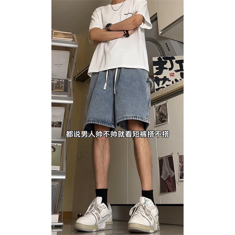 美式高街工装牛仔短裤A451特P35控55,男装牛仔裤,电商A309