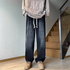 牛仔裤男秋冬休闲直筒长裤美式潮牌ins水洗宽松阔腿裤K7557-P43，男装牛仔裤，星座512-3