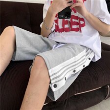 夏季新款休闲裤男生潮排扣直筒短裤宽松大码五分裤中裤DK6405-p28图片