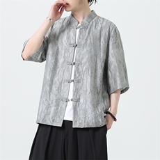 2025夏季新款风男装金属盘扣新中式天丝提花衬衫C133-P70，男装衬衫，电商B277(原6028)