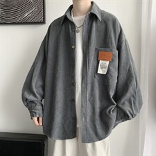 秋冬灯芯绒外套长袖韩版衬衫宽松衬衣情侣男女ins潮港风H215/P50,男装衬衫,钱塘713