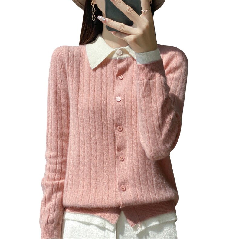 女士假两件开衫秋冬保暖简约休闲舒适羊毛,女装羊毛衫,昭美羊绒