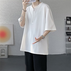 金属V领短袖T恤男款夏季潮牌美式垫肩半袖衣服宽松青少年重磅体恤，男装T恤，星座214-3