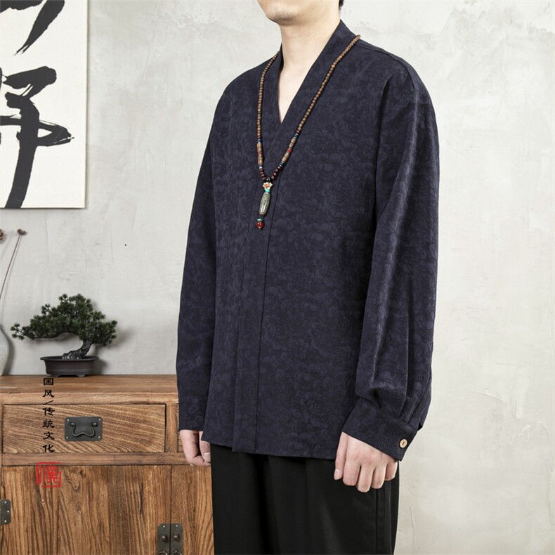 2025秋冬新款风男装改良汉服男士新中式衬衣C003P100,男装衬衫,钱塘802