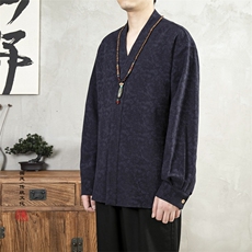 2025秋冬新款风男装改良汉服男士新中式衬衣C003P100，男装衬衫，钱塘802