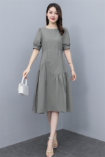 纯棉连衣裙女中长款2022夏季新款短袖遮肉显瘦时尚减龄小个子裙子，女装连衣裙，多彩