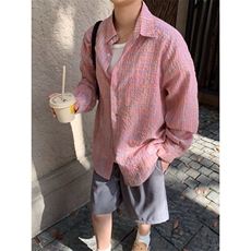 网络图现货粉色长袖衬衫男士夏季潮流百搭新款衬衣RC191-P50，男装衬衫，星座1005-4