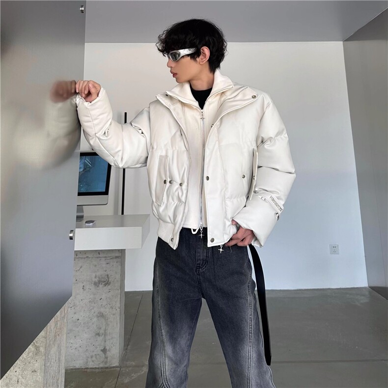 高级感假两件外套男女2024秋冬季金属感夹克立领短款加厚面包棉服,男装夹克,星座506A