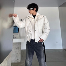 高级感假两件外套男女2024秋冬季金属感夹克立领短款加厚面包棉服，男装夹克，星座506A
