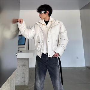 高级感假两件外套男女2024秋冬季金属感夹克立领短款加厚面包棉服图片