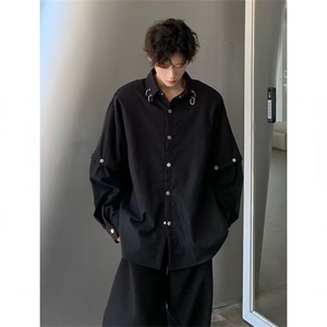 秋装垫肩衬衣男长袖韩版金属拼接高级感痞帅潮牌衬衫CY1245-P47图片