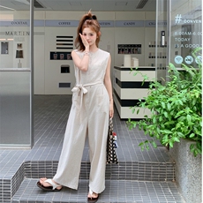 休闲宽松杏色工装连体裤女夏季2025年新款韩版高级感连身衣阔腿裤，女装连体裤，2C016