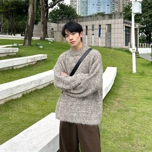秋冬日系纯色针织衫男女生ing学院风宽松中性美拉德毛衣M3203图片