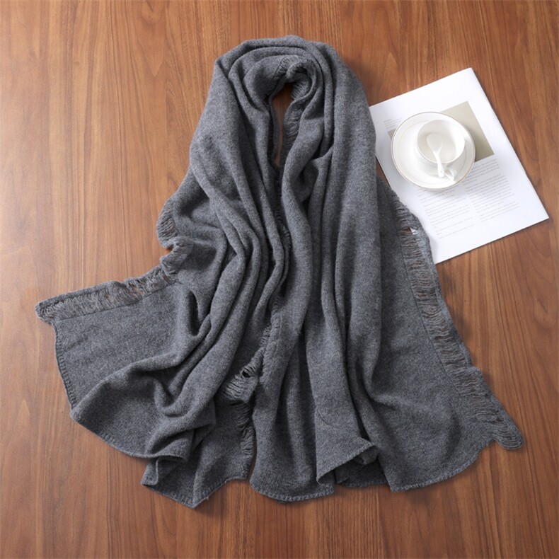 时尚百搭冬季加厚保暖针织围巾流苏设计纯色简约，围巾，九月九羊绒