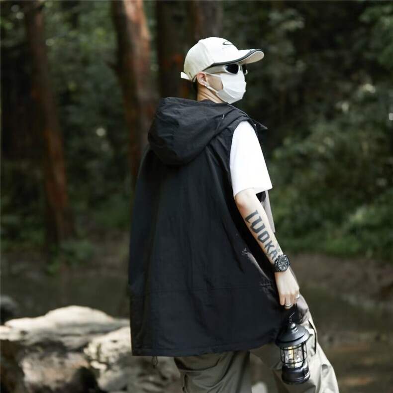 日系机能工装马甲女夏季多口袋背心户外复古山系薄款美式连帽坎肩,男装背心/马甲,星座1013