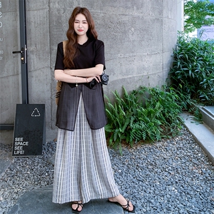 网纱背心条纹阔腿裤套装女夏2025新款又酷又飒穿搭两件套爆款洋气图片