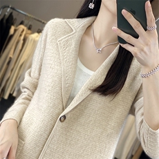 优雅气质时尚西装领羊毛开衫外套，女装羊毛衫，凯思米羊绒