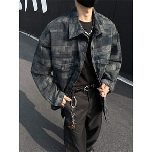 2025秋季满印格子衬衫男款长袖宽松痞帅牛仔外套夹克衫JK1185-P78