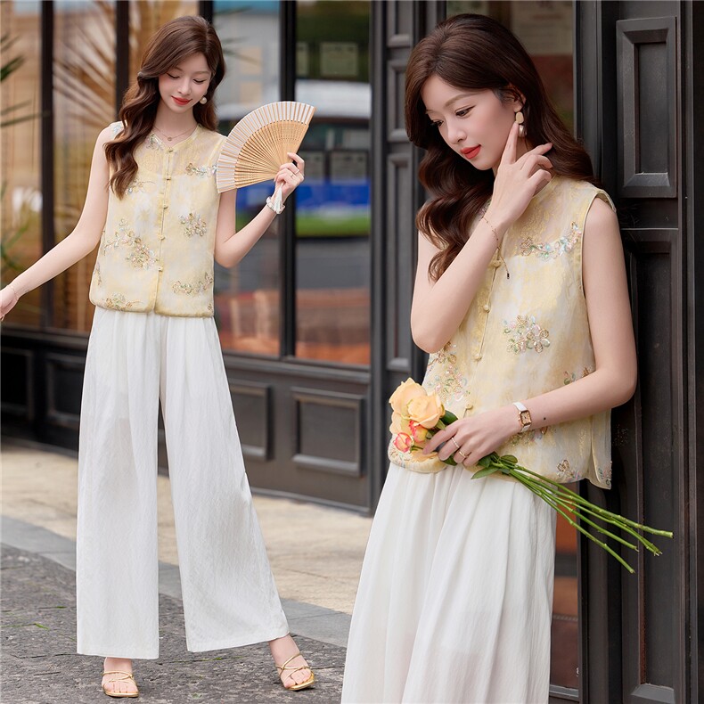 2026年夏季新款新中式马甲裤子套装两件套女，女装套装/套裙，依路服饰