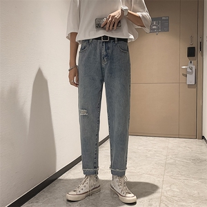 破洞牛仔裤男士直筒修身九分裤夏季薄款ins港风百搭裤子 K897-P35图片