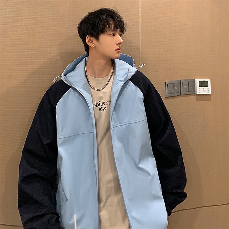 新春款拼色连帽夹克中性风户外百搭冲锋衣宽松外套CYJK9253-P65,男装夹克,电商A128