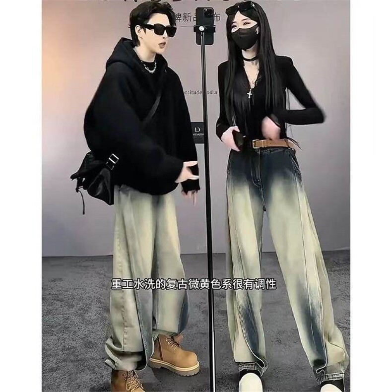 25春装龙叨叨小众设弯刀裤复古水洗做旧宽松直筒牛仔裤NKK01P55，男装牛仔裤，电商D256-1(原A064-1)