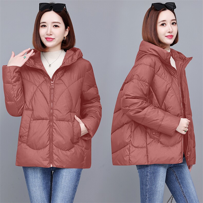 时尚百搭宽松加厚保暖棉服女冬季新款纯色连帽外套，女装棉衣/棉服，深妍伊美