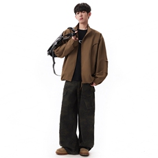 现货美式蝙蝠袖立领夹克外套男2026新款短款外套JK02636-P75，男装夹克，星座308B-2