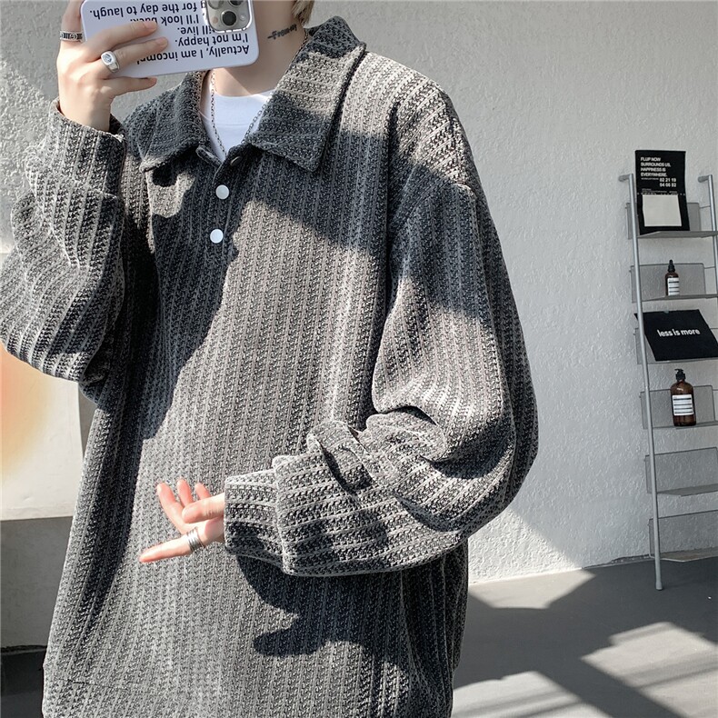 美式复古雪尼尔polo领卫衣大码设计重磅翻领外套LW609特P45加绒55图片