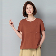 2025年夏季薄款凉感短袖宽松型针织圆领纯色休闲T恤1002款，女装T恤，秋牧寒烟