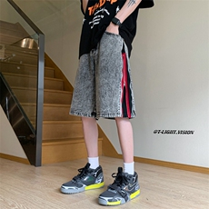 B221美式ins高街暗黑小众拉链牛仔短裤五分裤LK23094-P65控88，男装牛仔裤，电商B221
