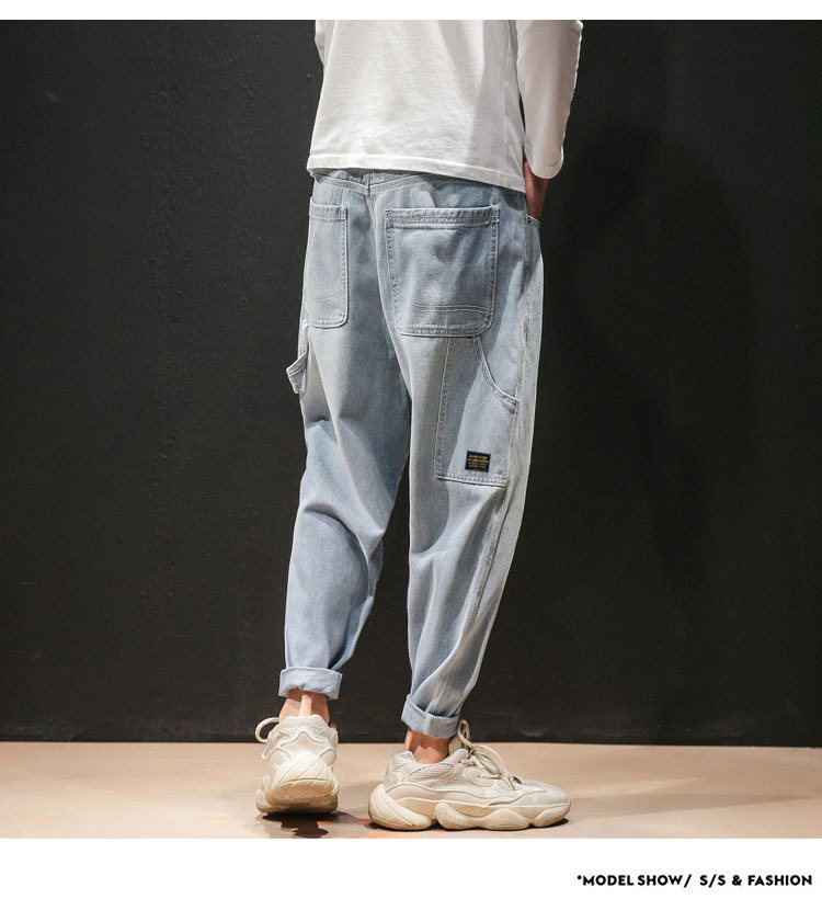 2021马切达春季日系大码男宽松纯色九分裤牛仔裤K295-P55图片