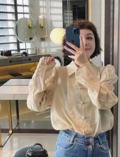 秋季新款泡泡袖盘扣衬衫，女装衬衫，L·H·X