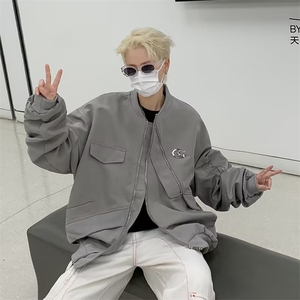 美式街头设计感棒球服外套男秋季潮牌ins宽松不规则W185-P60图片