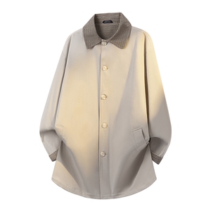 潮流宽松老钱风千鸟格撞色风衣A161-MT-2600-P92，男装风衣，电商A161