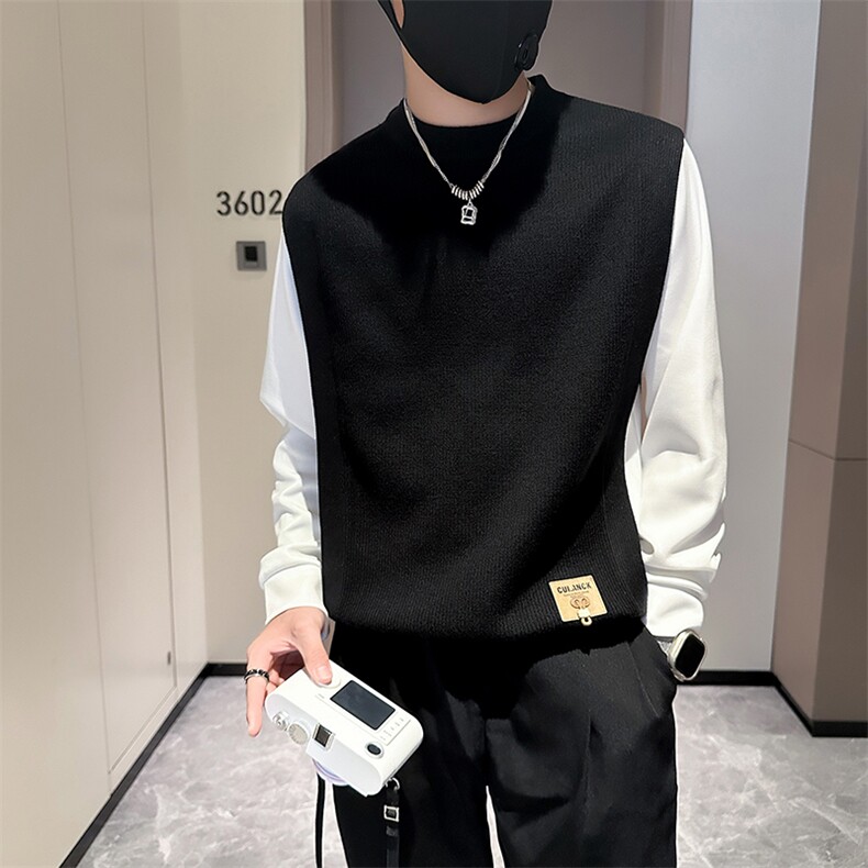 痞帅炸街男士拼接套头外套毛衣社会小伙店主风301C-M35-P88-控118,男装针织衫/毛衣,星座301C（原B323）