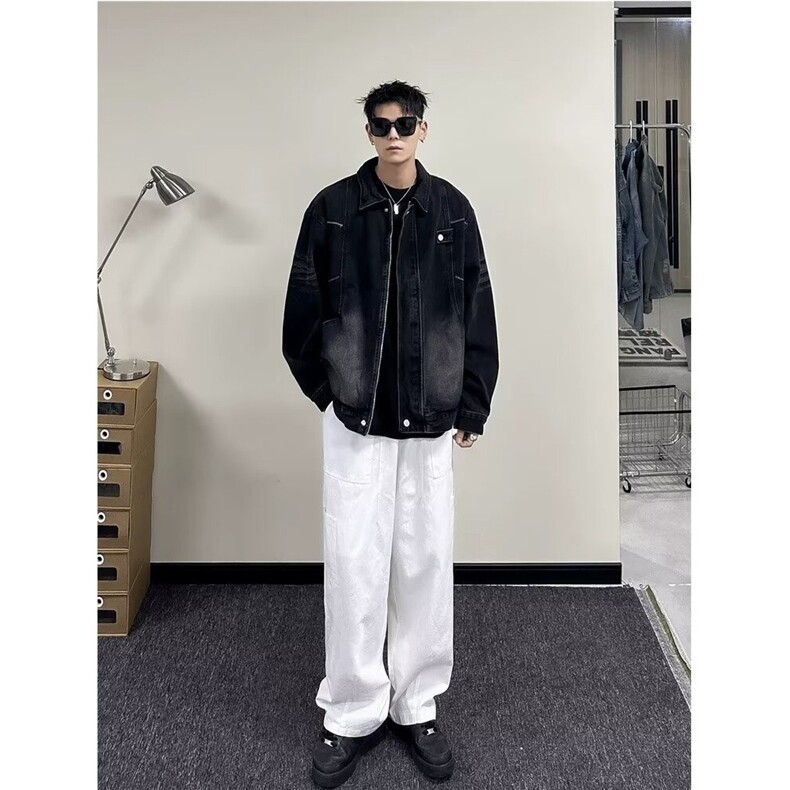 美式复古潮牌水洗做旧牛仔夹克男女宽松潮流百搭情侣外套JK8898，男装夹克，星座208-5