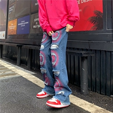 美式高街牛仔裤男韩版潮流刺绣个性帅2025秋冬ins长裤RK1126-P66，男装牛仔裤，星座412