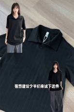 260克麦穗条亨利领polo衫男士夏季短袖T恤V领宽松大码上衣P25，男装T恤，电商C306-1
