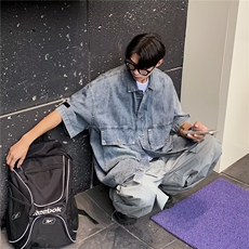 夏季新款衬衫潮流慵懒男方领牛仔衬衫P58，男装衬衫，星座1116-2