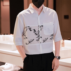 夏男x小伙立领纯色衬衫男休闲宽松风衬衣轻熟风A236-82569-P55，男装衬衫，电商A236