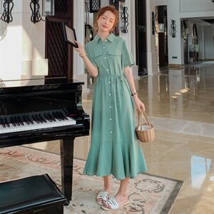 大货已出主推款2色长款鱼尾连衣裙夏款087图片