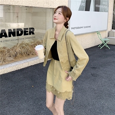 美式复古牛仔套装女秋2025新款洋气搭配一整套外套高腰裙子两件套，女装套装/套裙，2B219