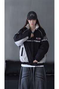 抖音视频截图慎用只展示大货印花立领机车潮牌棉服77950特P85图片