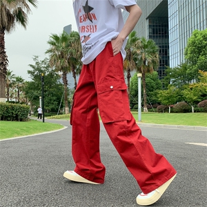 美式复古紫色工装牛仔裤女大码胖辣妹高腰宽松阔腿多巴胺裤子
